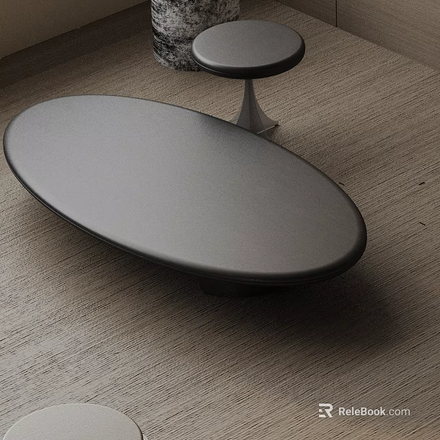 Modern Sofa Coffee Table Set With Oval Black Top And Sleek Minimalist Design 3d model 