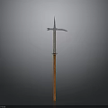 Medieval Style Weapon With Long Wooden Handle Metal Head Sickle And Spearhead Design