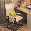 Comfortable White Leisure Chair with Green Pillow in Home Office with Desk Laptop and Clock