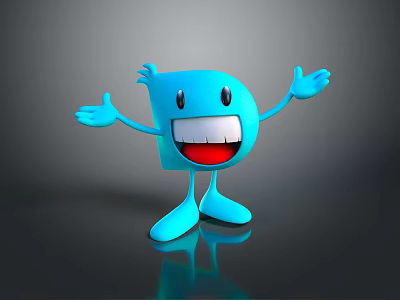 Blue Cartoon Game And Movie Character With Happy Smile And Open Arms 3d model