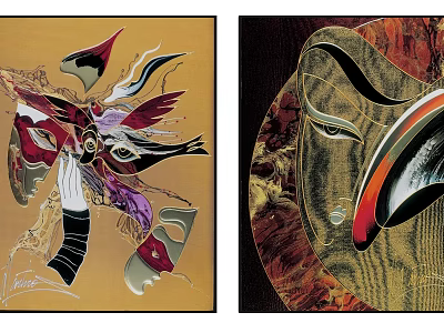Artistic Abstract Paintings With Intricate Mask Shapes And Colorful Patterns 3d model