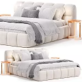 Modern Double Beds With Upholstered Design Mattress Pillows And Bedside Tables