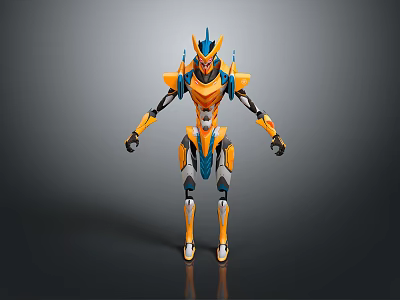 Futuristic Sci Fi Game And Movie Character With Orange Blue Yellow Armored Design 3d model