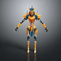 Futuristic Sci Fi Game And Movie Character With Orange Blue Yellow Armored Design