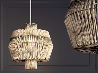 Modern Rattan Pendant Light With Open Weave Design For Living Room Interior 3d model