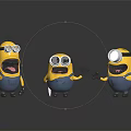 Minions with Yellow Bodies Blue Overalls Goggles Showing Exaggerated Expressions Open Mouths and Waving Hands
