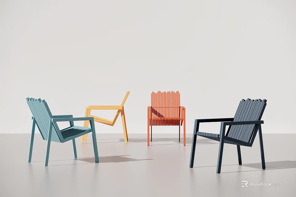 Modern Leisure Chairs In Blue Yellow Orange And Dark Blue Color Options 3d model 