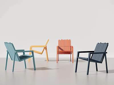Modern Leisure Chairs In Blue Yellow Orange And Dark Blue Color Options 3d model