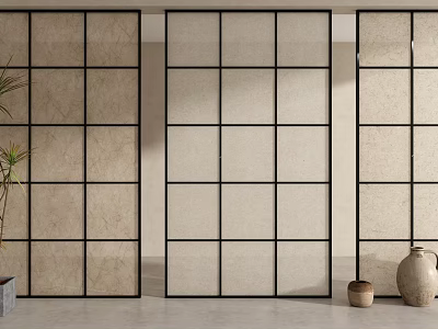 Modern Black Frame Room Divider With Beige Panels And Decorative Plants 3d model Modern Black Frame Room Divider With Beige Panels And Decorative Plants 3d model