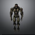 Futuristic Mechanical Robot Character With Camouflage Armor And Metallic Details