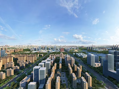 Aerial Urban Planning Design With High Rise Buildings Green Spaces And Roads 3d model