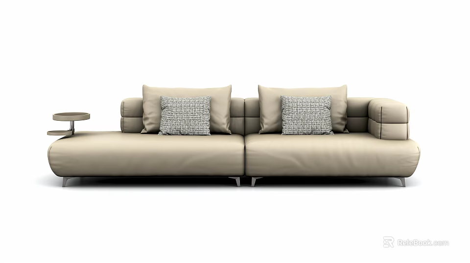 Elegant Modern Beige Sofa Set With Patterned Throw Pillows And Side Table 3d model