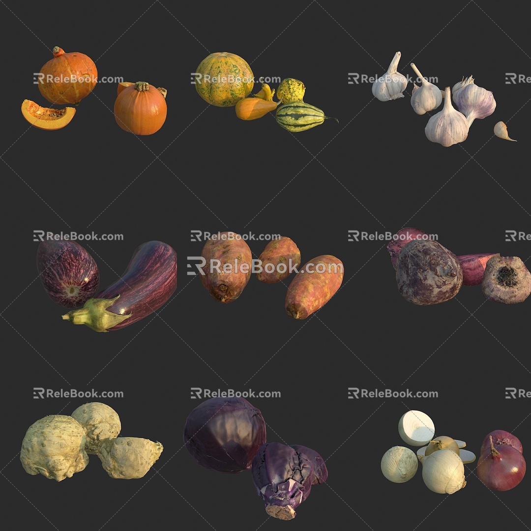 food vegetables garlic sweet potato onion purple cabbage eggplant pumpkin model