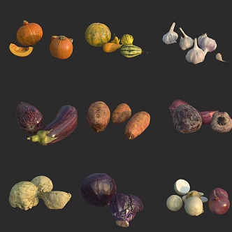 food vegetables garlic sweet potato onion purple cabbage eggplant pumpkin 3d model