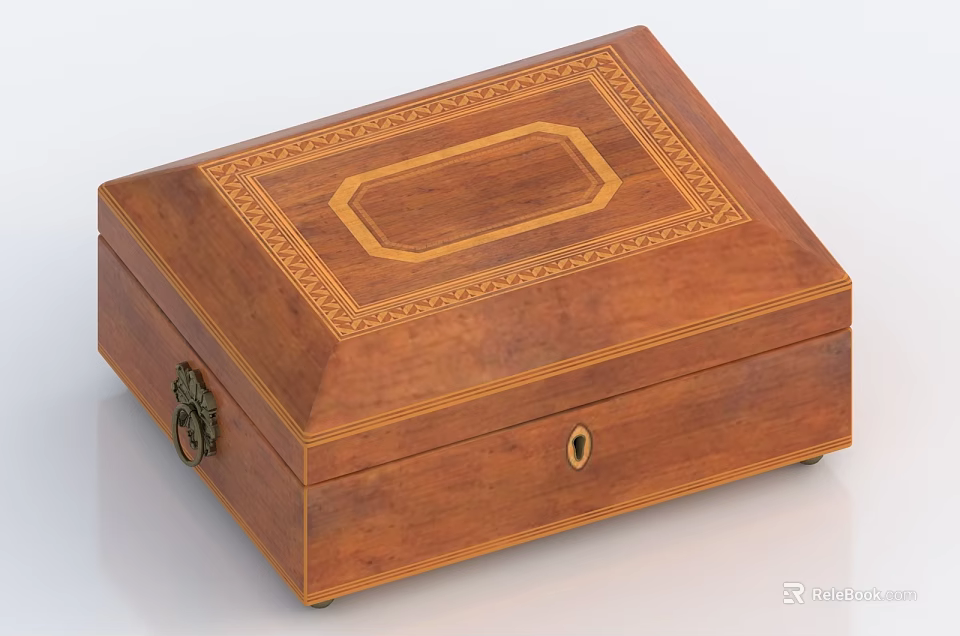 Vintage Wooden Decorative Ornament Box With Ornate Carved Patterns And Lock Closure 3d model 