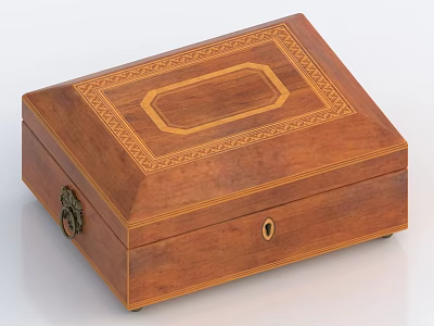 Vintage Wooden Decorative Ornament Box With Ornate Carved Patterns And Lock Closure 3d model