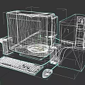Vintage Desktop Computer Setup With CRT Monitor Case Keyboard Mouse And Speakers