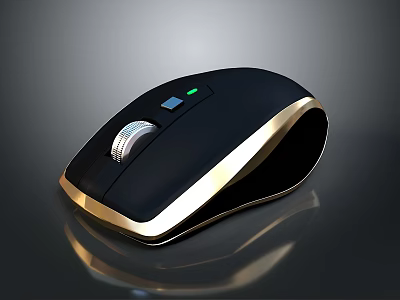 Sleek Black And Gold Wireless Mouse With Modern Design Scroll Wheel And Green Indicator Light 3d model