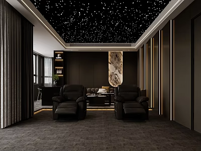 Home Theater Interior With Starry Ceiling And Leather Recliners 3d model