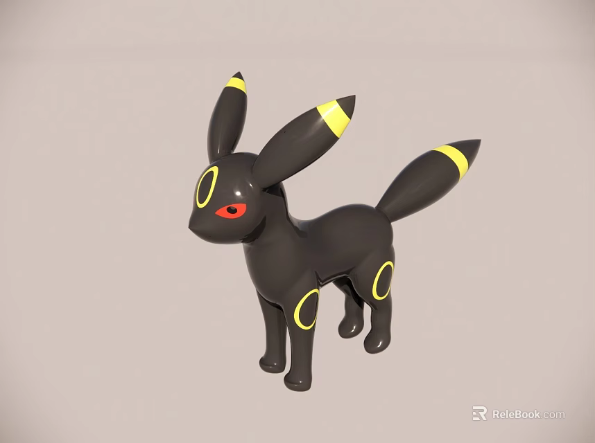 Black Animal Shaped Decorative Ornament Set With Yellow Accents And Red Eyes 3d model 
