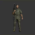 Game Movie Character Male Standing in Green Tactical Gear Holding Rifle