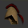 Golden Ancient Weapon Helmet With Red Feather Decoration And Shiny Surface