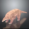 3D Rendered Low Poly Pink Pangolin with Geometric Scales on Reflective Black Surface