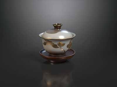 Modern Chinese Style Sofa Tea Table Set With Gold Lotus Pattern For Living Room 3d model