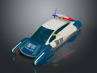 Futuristic Police Car With Sleek Blue And White Design And Emergency Lights 3d model