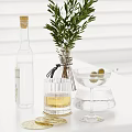 Decorative Ornament Set With Glass Vase Green Plant Cup Olive And Clear Bottle
