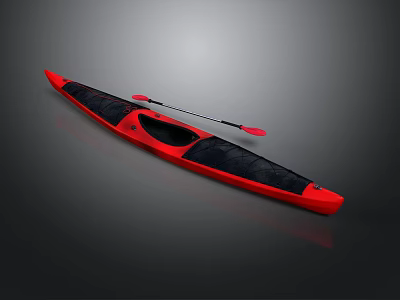 Red and Black Sporty Kayak With Paddle for Recreational Water Activities 3d model