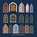 Stained Glass Windows With Various Intricate Patterns And Colorful Architectural Decorative Designs