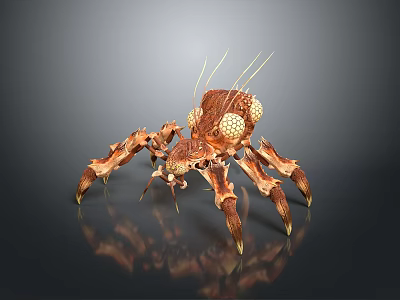 Detailed Brown Spider With Yellow Eyes And Spiky Legs On Gray Background 3d model