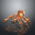 Detailed Brown Spider With Yellow Eyes And Spiky Legs On Gray Background