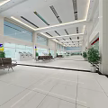 Modern Service Hall Interior With White Floor Green Stools And Service Counters 3d model