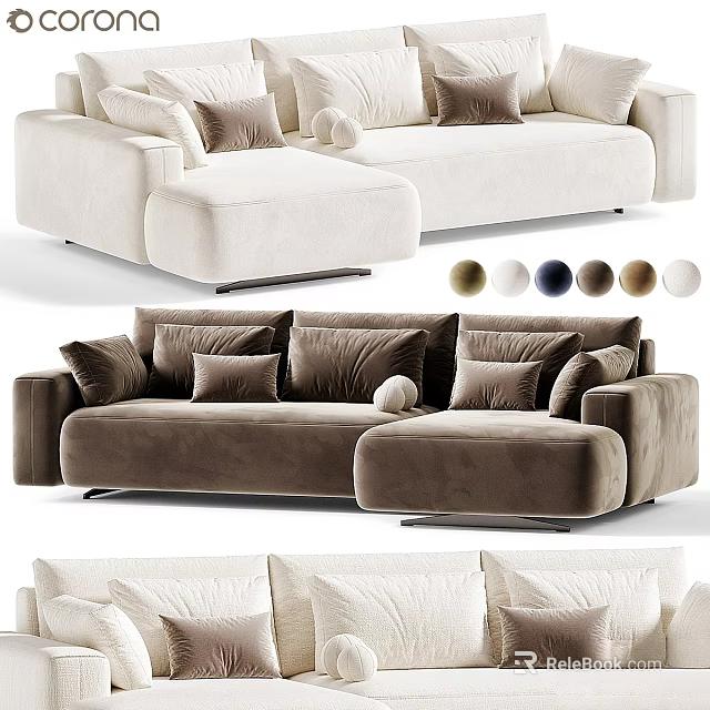 Elegant Modern Double Sofa With Plush Cushions And Various Color Options 3d model