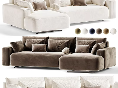 Elegant Modern Double Sofa With Plush Cushions And Various Color Options 3d model
