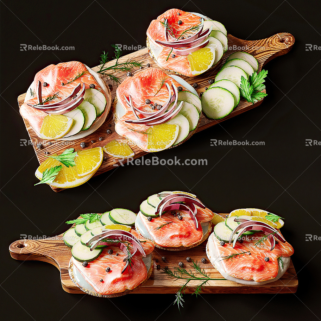 Modern Food Chopping Board Meat Fruit Combo 3d model