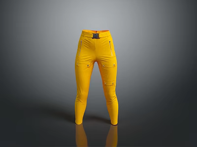 Stylish Yellow Cargo Pants With Multiple Pockets Zipper Details And Functional Design 3d model