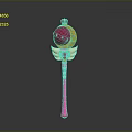 Colorful Enchanted Magic Wand With Red Gem Golden Wings And Pink Shaft