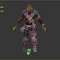 3D Warrior Character Model With Red Head Blue Outfit and Mechanical Limb
