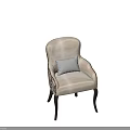 White Upholstered Accent Chair With Black Ornate Scroll Design Curved Legs And Fluffy Pillow