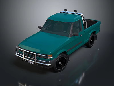 Teal Pickup Truck With Single Cab Design Metal Front Bumper Roof Rack And Black Tires 3d model