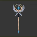Mythical Decorative Scepter With Blue Moon Star And Golden Wings On Spiral Shaft