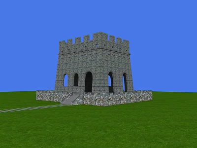Ancient Stone Tower Building With Stone Brick Structure Green Grass And Stone Path 3d model