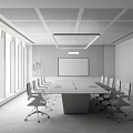 Modern Conference Room Features Long Table Chairs Large Screen Red Ceiling Light And Window View 3d model