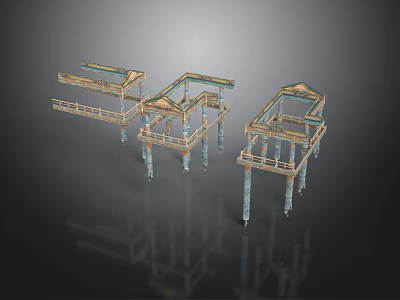 Modern Building Structural Framework With Pillars And Three Connected Skeleton Structures 3d model
