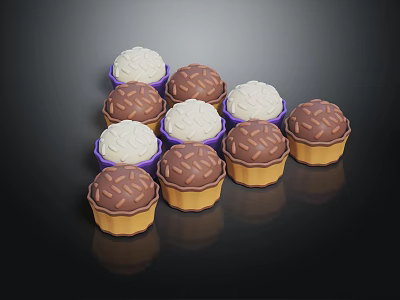Delicious Assorted Mini Cupcakes With White Cream And Chocolate Crumble Toppings 3d model