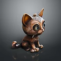Bronze Cat Figurine With Intricate Patterns Large Eyes And Decorative Design
