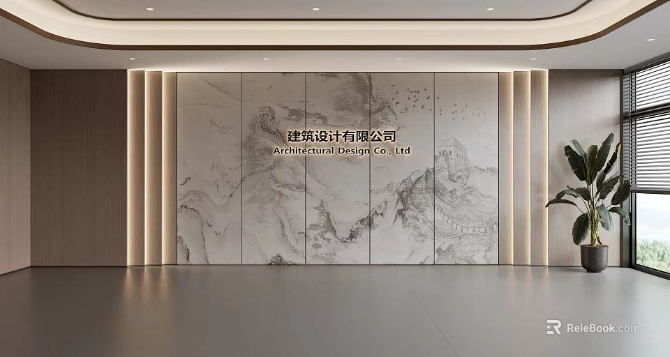 Modern Elegant Feature Wall With Marble Texture And Illuminated Architectural Design Elements 3d model 